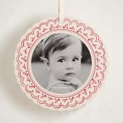 "Scalloped Holly" - Holiday Ornament Cards in Cranberry by Teju Reval - Front