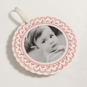 "Scalloped Holly" - Holiday Ornament Cards in Cranberry by Teju Reval - Detail