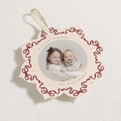 "Bow Ornament" - Holiday Ornament Cards in Cranberry by Jenna Holcomb - Detail