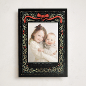 "Festive Ribbon & Fir" - Foil-Pressed Holiday Photo Mount Cards in Midnight by Hannah Williams - Front
