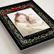 "Festive Ribbon & Fir" - Foil-Pressed Holiday Photo Mount Cards in Midnight by Hannah Williams - Premium Photo Paper Mounted on Card