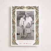 "Garland Frame" - Foil-Pressed Holiday Photo Mount Cards in Holly Berry by Leah Bisch - Front