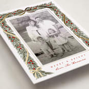 "Garland Frame" - Foil-Pressed Holiday Photo Mount Cards in Holly Berry by Leah Bisch - Premium Photo Paper Mounted on Card