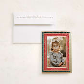 "Gilded Hand Drawn Frame" - Foil-Pressed Holiday Photo Mount Cards in Cherry by Hannah Williams - Card with Envelope