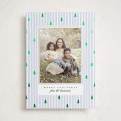 "Stripe Trees" - Foil-Pressed Holiday Photo Mount Cards in Glacier by Everett Paper Goods - Front
