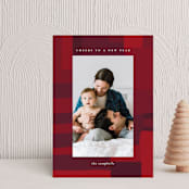 "Retro Plaid" - Holiday Cards in Wine by Simona Camp - Front