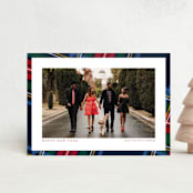 "Plaid Framed" - Holiday Cards in Navy by Lea Delaveris - Front