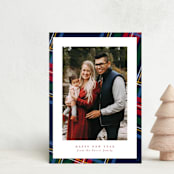 "Plaid Framed" - Holiday Cards in Navy by Lea Delaveris - Front