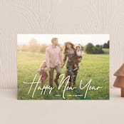 "New Year Script" - Holiday Cards in Snow by GeekInk Design - Front