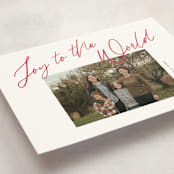 "Joy the the World Scripted" - Holiday Cards in Cranberry by Pixel and Hank - Detail