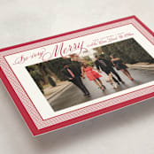 "Merry Striped Frame" - Holiday Cards in Ruby by Alston Foster - Detail