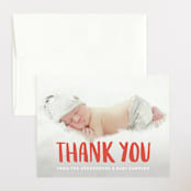"Hey Baby!" - Baby Shower Thank You Cards in Coral by Kim Chow - Front