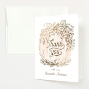 "Little Pumpkin" - Baby Shower Thank You Cards in Peach by Paper Sun Studio - Front