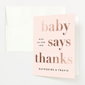 "Laud" - Baby Shower Thank You Cards in Pink Lemonade by Jennifer Lew - Front