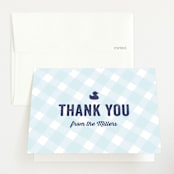 "B(A)B(Y)Q" - Baby Shower Thank You Cards in Sky Blue by Lauren Chism - Front