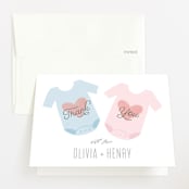 "Twinning" - Baby Shower Thank You Cards in Cotton Candy by Creo Study - Front