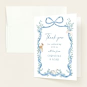 "Ribbon Garden" - Baby Shower Thank You Cards in Blueberry by Elly - Front