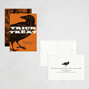 "Trick or Treat Raven" - Halloween Cards in Pumpkin by Alex Elko Design - Assembled