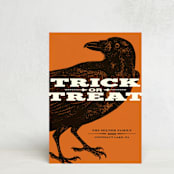 "Trick or Treat Raven" - Halloween Cards in Pumpkin by Alex Elko Design - Front