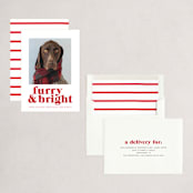 "Furry + Bright" - Holiday Cards in Cranberry by Angela Thompson - Assembled