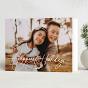 "Winter Script" - Holiday Cards in Snow by Kristie Kern - Folded Card