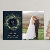 "Greenery Wreath" - Holiday Cards in Twilight by Susan Moyal - Front