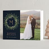 "Greenery Wreath" - Holiday Cards in Twilight by Susan Moyal - Folded Card