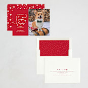 "Here Comes Santa Paws" - Holiday Cards in Candied Apple by Everett Paper Goods - Assembled