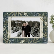 "Mistletoe + Holly" - Holiday Cards in Juniper by Wildfield Paper Co - Front