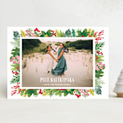 "Tropical Pines Frame" - Holiday Cards in Strawberry Punch by Shiny Penny Studio - Front