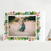 "Tropical Pines Frame" - Holiday Cards in Strawberry Punch by Shiny Penny Studio - Folded Card