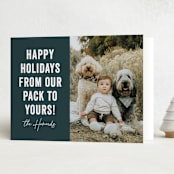 "Our Pack to Yours" - Holiday Cards in Blue Spruce by Brooke Chandler - Folded Card