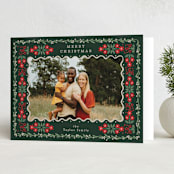 "Folk Flower Frame" - Holiday Cards in Evergreen by Alethea and Ruth - Folded Card