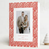 "Winter Folk Floral" - Holiday Cards in Peppermint by Julie Murray - Folded Card