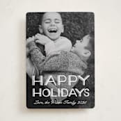 "Happy Holidays Retro Lettering" - Holiday Cards in Snow by Becky Nimoy - Front