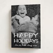 "Happy Holidays Retro Lettering" - Holiday Cards in Snow by Becky Nimoy - Folded Card