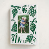 "Bauble & Bow" - Holiday Cards in Fir by Corinne Malesic - Folded Card