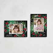 "Leafy Berries" - Holiday Cards in Charcoal by Alethea and Ruth - Photo Orientation Options