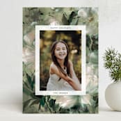 "Winter Peonies" - Holiday Cards in Wintergreen by Kelly Ventura - Front