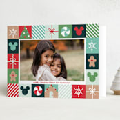 "Disney's Mickey Mouse Holiday Border" - Holiday Cards in Teal by Annie Holmquist - Folded Card