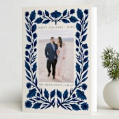 "Storybook Floral" - Holiday Cards in Navy by Katharine Watson - Folded Card