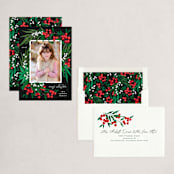 "Leafy Berries" - Holiday Cards in Charcoal by Alethea and Ruth - Assembled