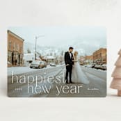 "Merrier and Brighter" - Holiday Cards in Snow by Amy Kross - Front