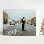 "Merrier and Brighter" - Holiday Cards in Snow by Amy Kross - Folded Card