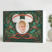 "Disney's Mickey Head Photo Frame Wreath" - Holiday Cards in Evergreen by Becky Nimoy - Folded Card
