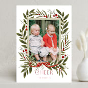 "Snowberry Wreath" - Holiday Cards in Poinsettia by Wildfield Paper Co - Front