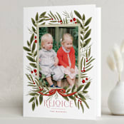 "Snowberry Wreath" - Holiday Cards in Poinsettia by Wildfield Paper Co - Folded Card