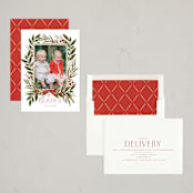 "Snowberry Wreath" - Holiday Cards in Poinsettia by Wildfield Paper Co - Assembled