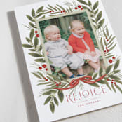 "Snowberry Wreath" - Holiday Cards in Poinsettia by Wildfield Paper Co - Detail