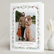 "Holly Leaves Border" - Holiday Cards in Mint by Cass Loh - Folded Card